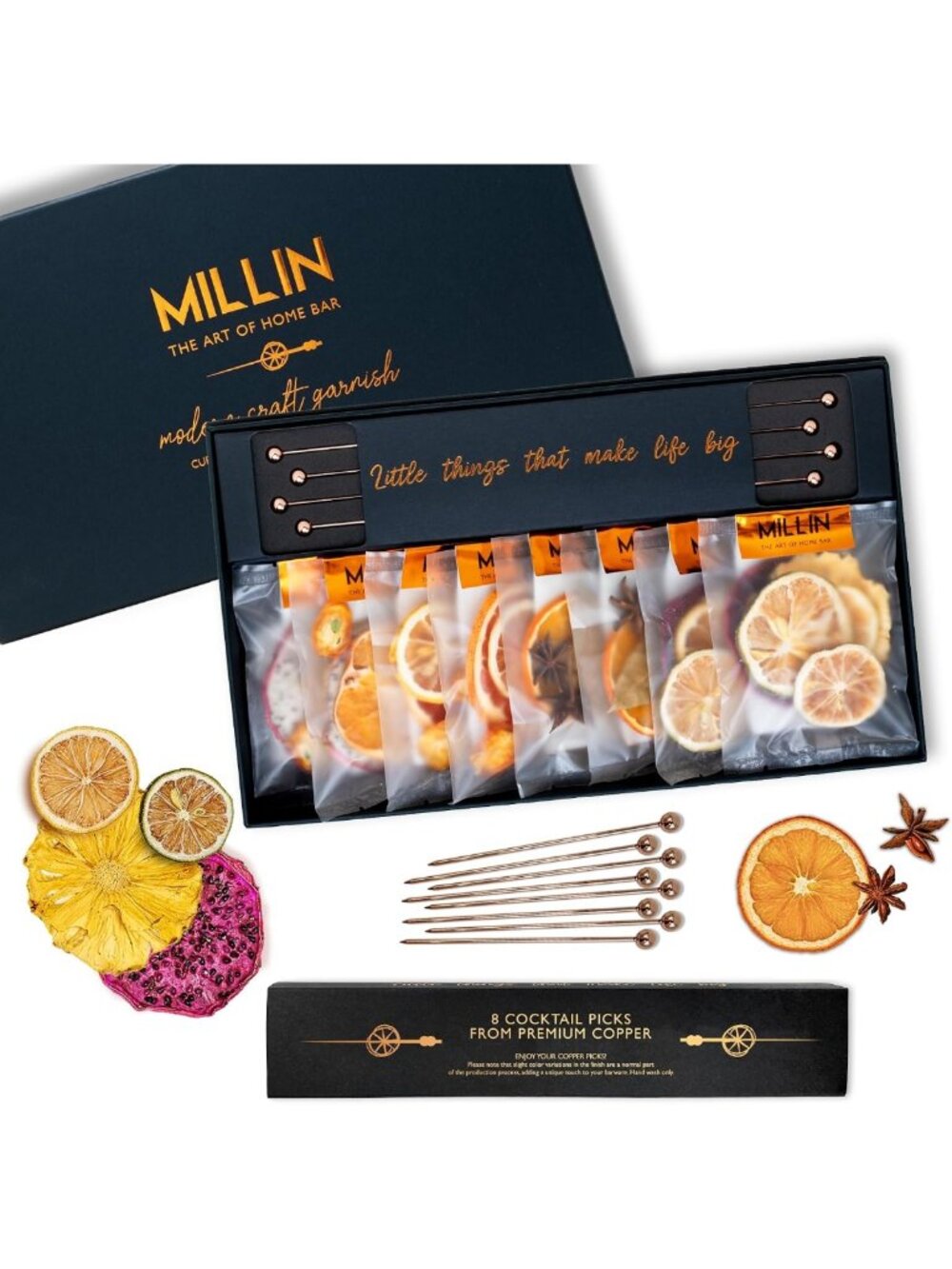 Gourmet Garnish Gift Set with Cocktail Picks | 100% Natural Dehydrated Fruits